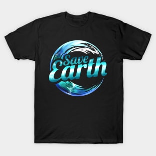 Logo Save Earth With Ocean Wave For Earth Day T-Shirt